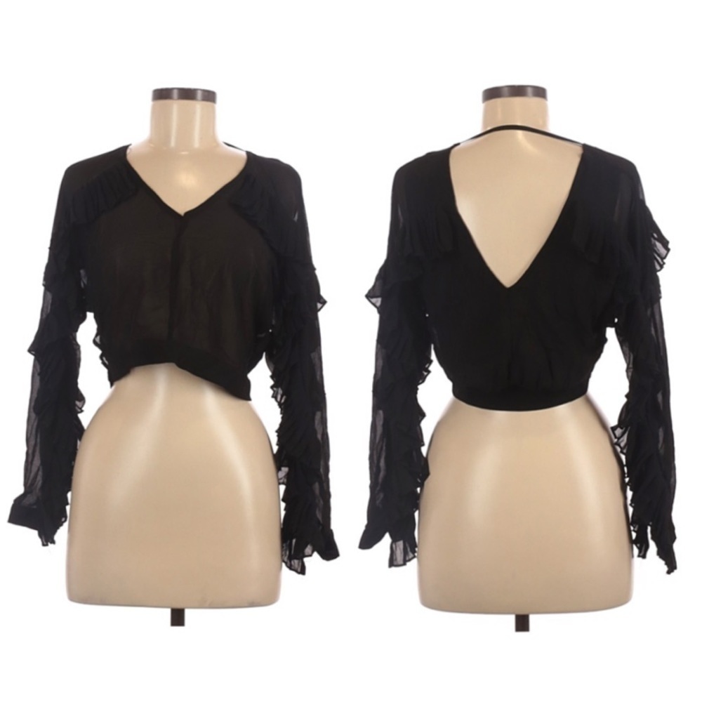 Katia Long Sleeve Ruffle Sheer Blouse L Size M